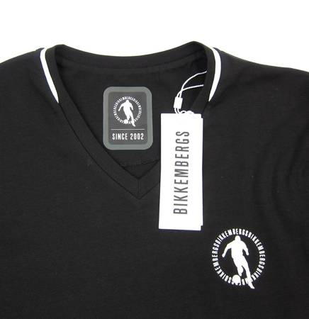 BIKKEMBERGS C736SE2EB023 Herren Men T-Shirt V-Neck Schwarz Urban Footbal Motiv