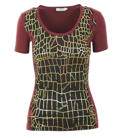 CALVIN KLEIN JEANS Croco Graphic Damen Women T-Shirt Kurzarm Bordo