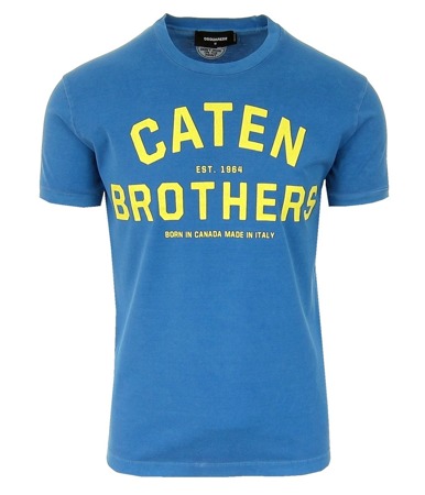 DSQUARED2 Caten Brothers Herren Men T-Shirt Kurzarm Blau Blue Made in Italy