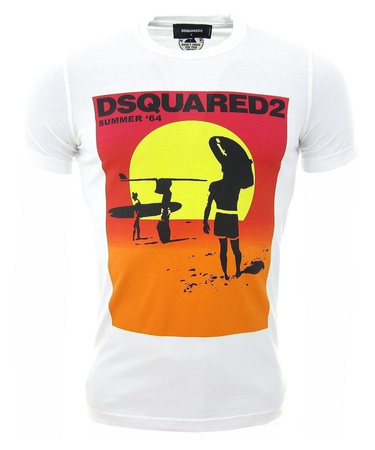 DSQUARED2 S71GD0354 Herren Men T-Shirt Kurzarm Weiß White Made in Italy Slim Fit