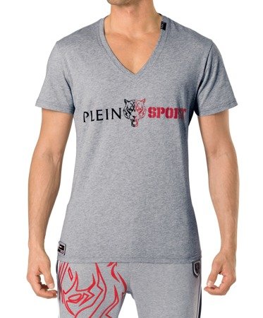 PHILIPP PLEIN Sport ``Hang`` Herren Men T-Shirt Kurzarm V-Neck Grau Grey