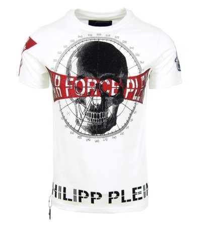 PHILIPP PLEIN "Squeeze it" Herren Men Luxury T-Shirt #Air Force Plein Weiß White