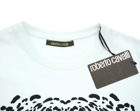 ROBERTO CAVALLI FST616 Jaguar Print Herren Men T-Shirt  Kurzarm Weiß White