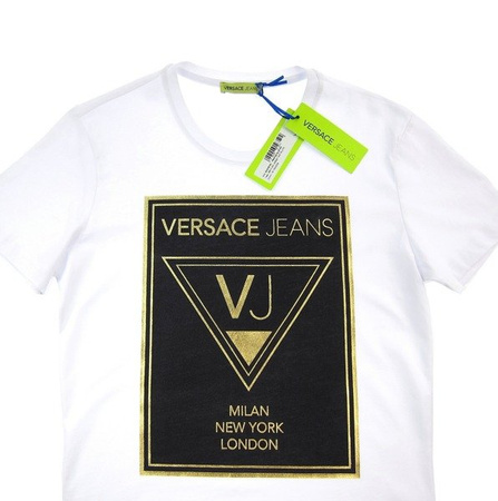 VERSACE JEANS B3GPB768 Herren Men T-Shirt Kurzarm Weiß White Schwarz/Gold Logo