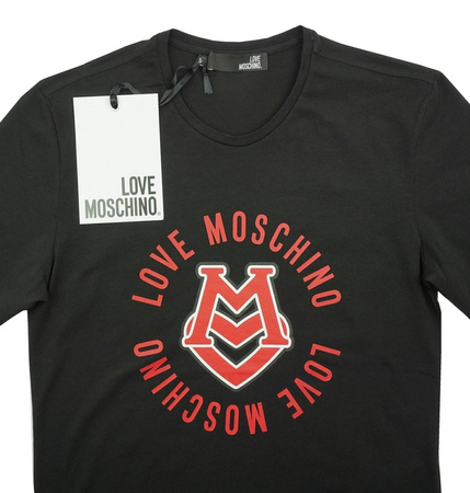 LOVE MOSCHINO Herren Men T-Shirt Kurzarm Logo Schwarz Black Slim Fit