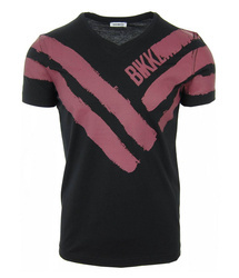 BIKKEMBERGS C724SE2MB044 Herren Men T-Shirt Schwarz Black Streifen V-Neck