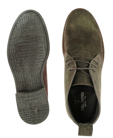 TRUSSARDI Herren Schnürstiefelette Halbschuhe Velours Leder Made in Italy Braun 