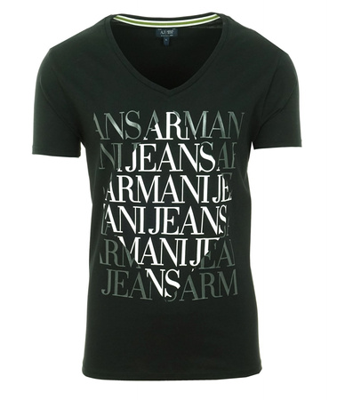 ARMANI JEANS B6H91 Herren Men T-Shirt Kurzarm Logo V-Neck Schwarz Black 