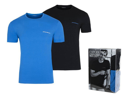 EMPORIO ARMANI Herren Men T-Shirt 2er Pack 2 Stück Figurbetont Schwarz Blau