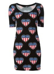 LOVE MOSCHINO Damen Women Sommer Kleid Dress Schwarz Black Herzmuster US-Flagge