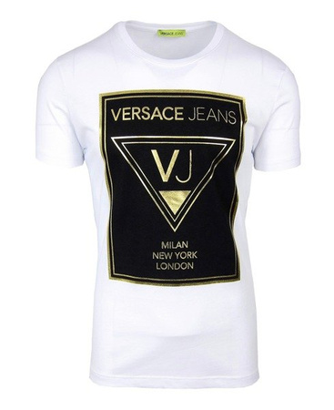 VERSACE JEANS B3GPB768 Herren Men T-Shirt Kurzarm Weiß White Schwarz/Gold Logo