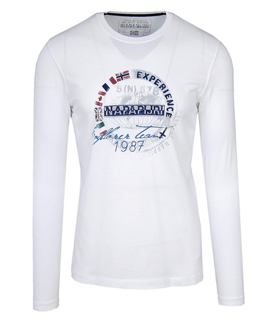 Napapijri Smu Streif Herren Men Langarm T-Shirt Longsleeve Weiß White