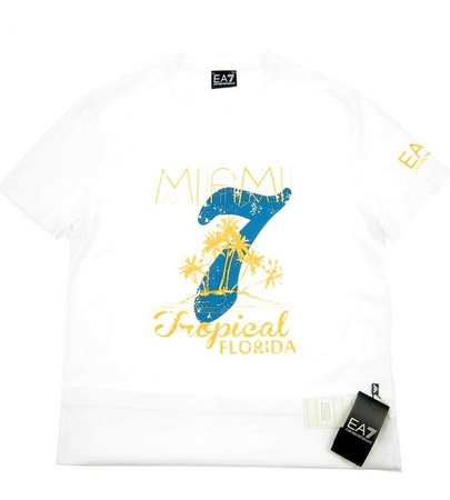 EMPORIO ARMANI EA7 Herren Men T-Shirt Kurzarm Weiß White Miami Tropical Florida