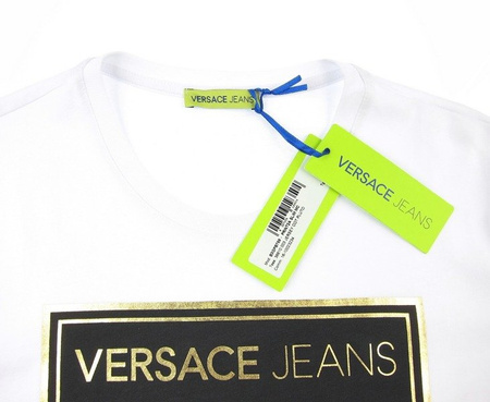 VERSACE JEANS B3GPB768 Herren Men T-Shirt Kurzarm Weiß White Schwarz/Gold Logo