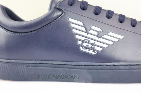 EMPORIO ARMANI  Herren Men Schuhe Shoes Sneaker Logo Leder Blau