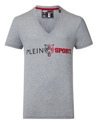 PHILIPP PLEIN Sport ``Hang`` Herren Men T-Shirt Kurzarm V-Neck Grau Grey